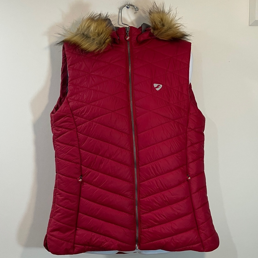 Aubrion Riding Red Quilted Vest with Faux Fur Trim M